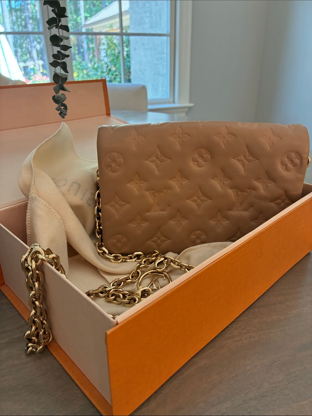 Louis Vuitton PO. Coussin Camel Monogram Leather Chain Shoulder Bag